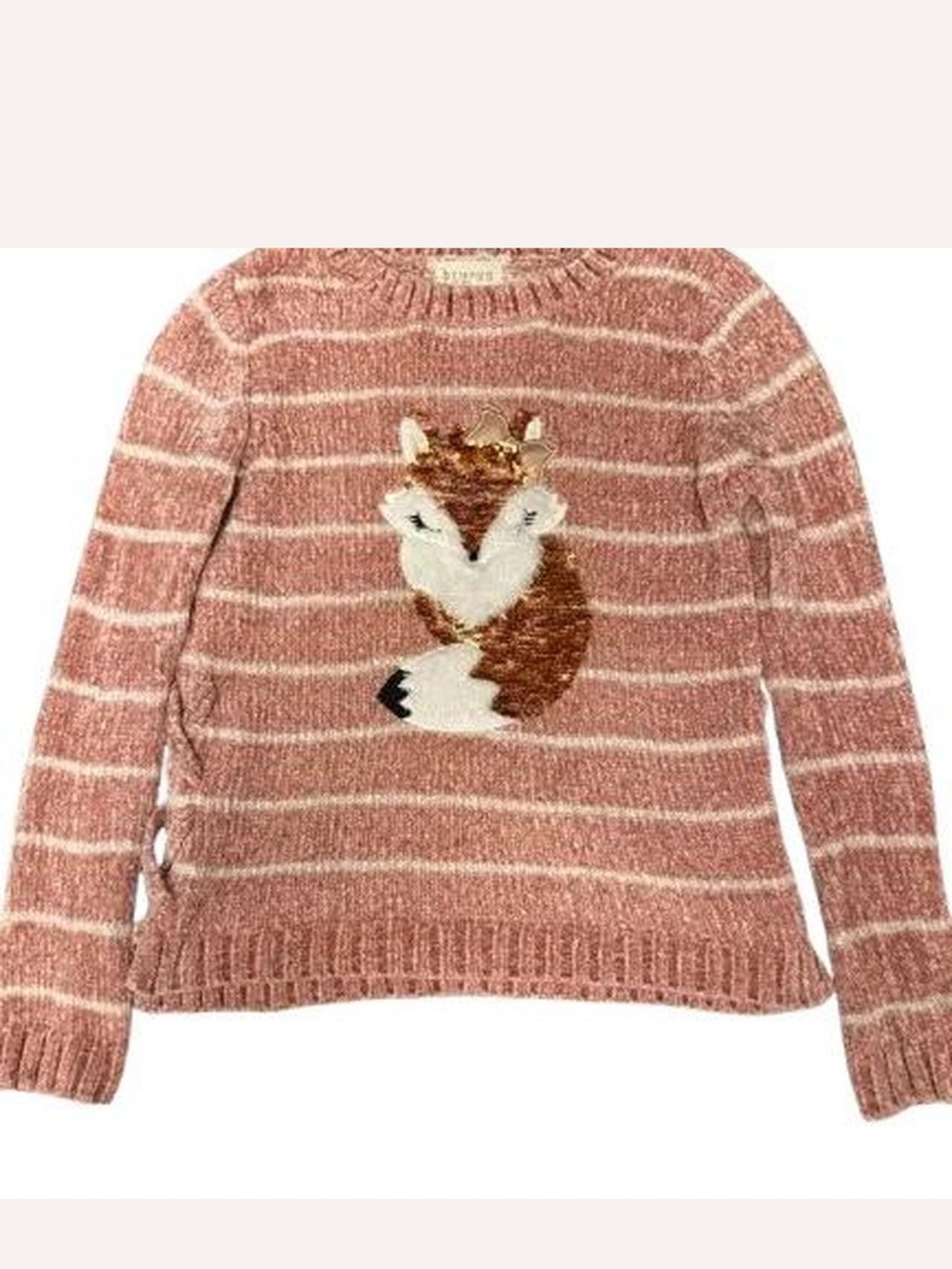 btween Pink Striped Fox Chenille Sweater